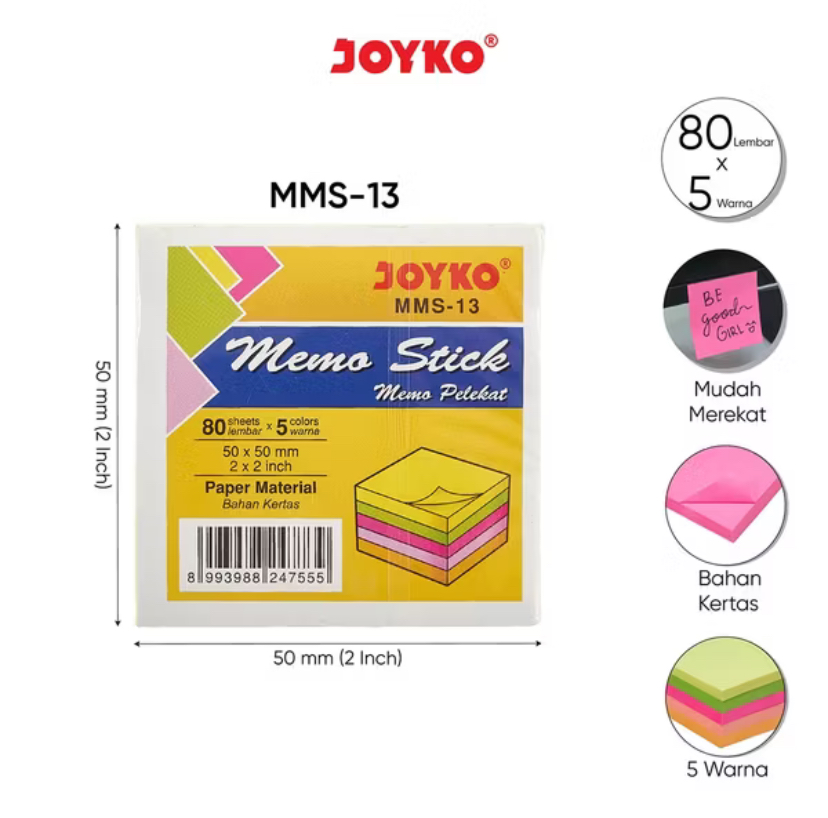￼Memo Stick Kertas Memo Tempel Sticky Note Joyko MMS-1 ~15 5 Warna