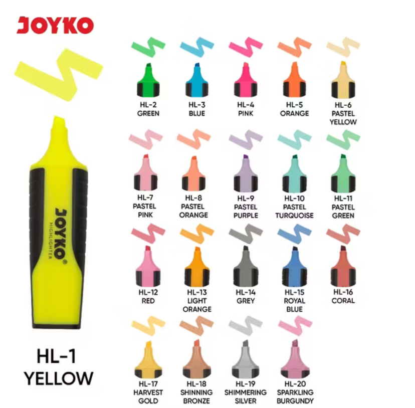 ￼Joyko Highlighter Penanda Berwarna 15 Pilihan Warna