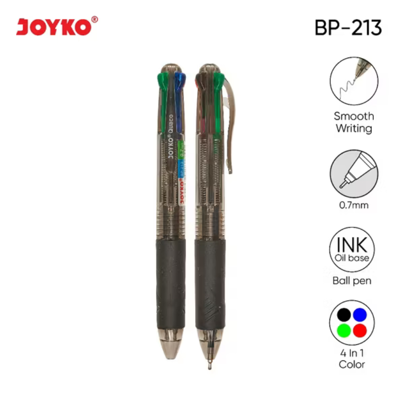 ￼Ball Pen Pulpen Pena Joyko BP-213 Quaco 0.7 mm 4 Warna Colors